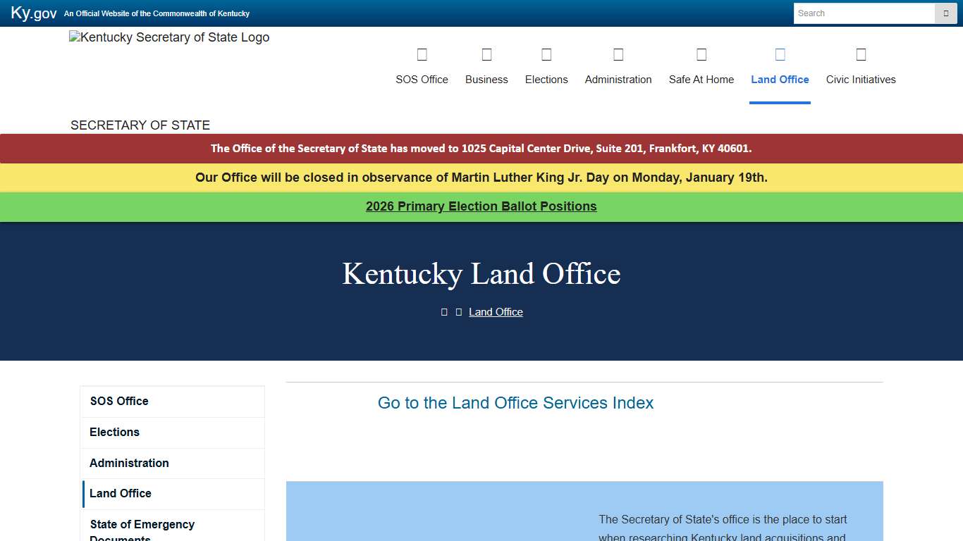 Kentucky Land Office - Secretary of State